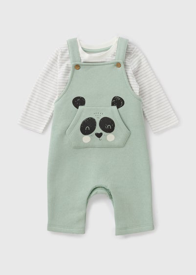 Baby Green Panda Dungaree & Top Set (Newborn-23mths)