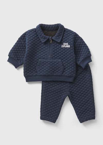 Baby Navy Quilted Sweatshirt & Jogging Bottoms Set (Newborn-23mths)