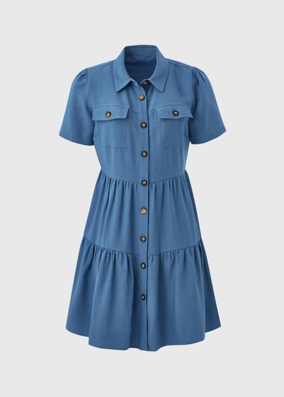 Blue Tiered Shirt Mini Dress