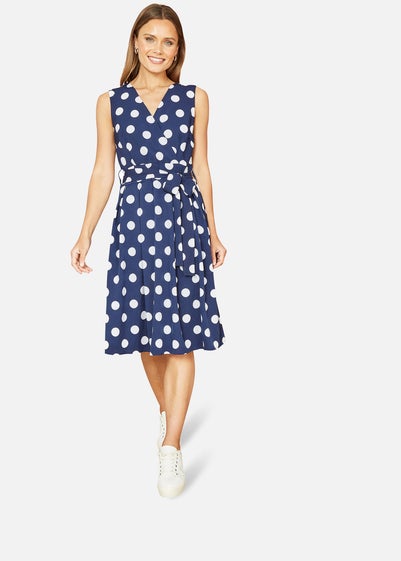 Mela Navy Spot Print Wrap Over Skater Dress