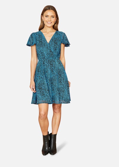 Mela Blue Leopard Print Skater Dress