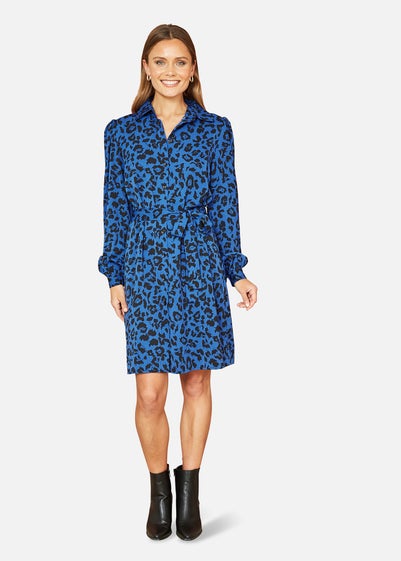 Mela Blue Animal Print Long Sleeve Shirt Dress