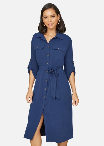 Mela Navy Midi Stretch Shirt Dress