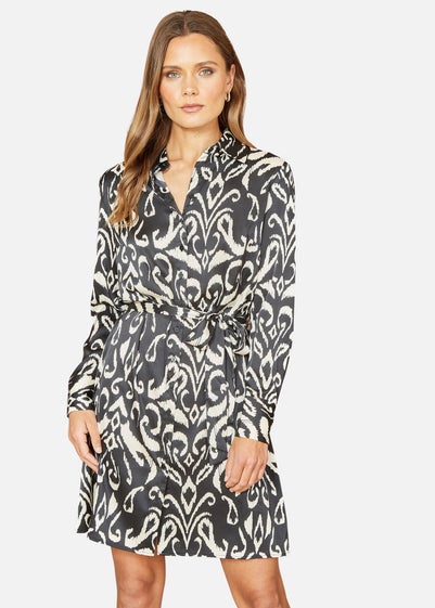 Mela Black Ikat Print Shirt Dress