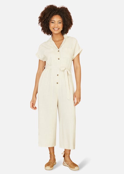 Yumi Natural Viscose Button Up Jumpsuit