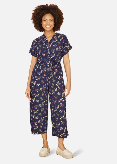 Yumi Navy Recycled Sealife Print Jumpsuit