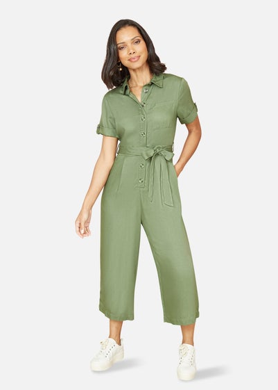 Yumi Green Twill Viscose Utility Jumpsuit