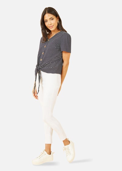 Yumi Navy Striped Jersey Button Detail Top