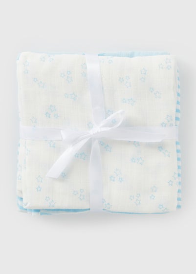 3 Pack Baby Blue Muslin Squares