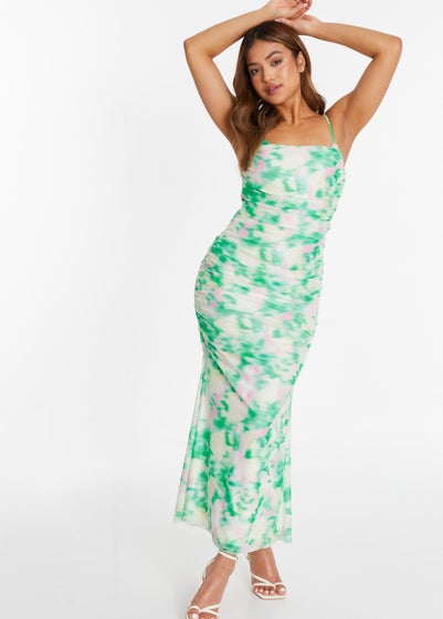 Quiz Green Petite Floral Abstract Mesh Midi Dress