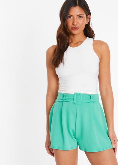 Quiz Green High Waisted Belted Shorts