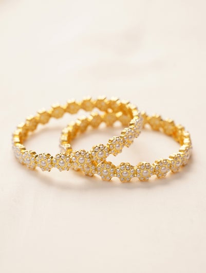 Women Gold Tone Jadau Bangle (Pair) - 2/8