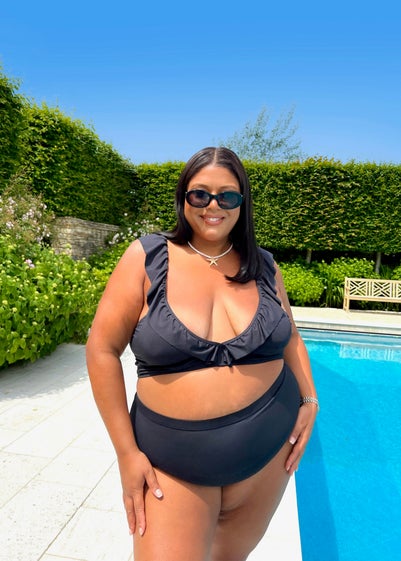 In The Style Black Co Ord Ruffle Bikini Top