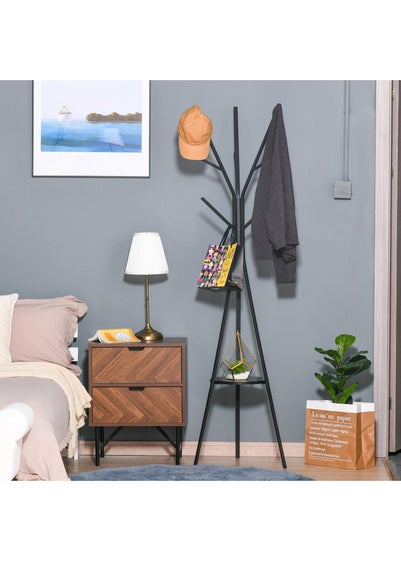 HOMCOM Black Free Standing Coat Rack (45cm x 45cm x 180cm)