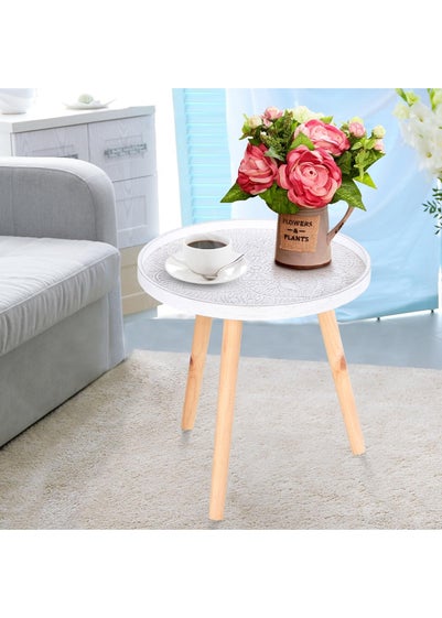 HOMCOM White Round Coffee Table W/ Wood Legs (40cm x 40cm x 40.5cm)