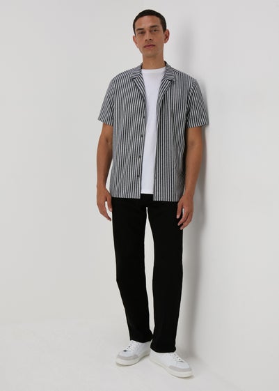 Black Stripe Textured Polo Shirt