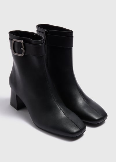 Black Wide Fit Buckle Block Heel Boots