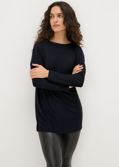 Navy Sparkle Yarn Long Sleeve Top