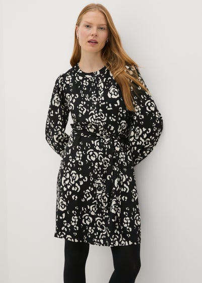 Black Floral Mini Shirt Dress