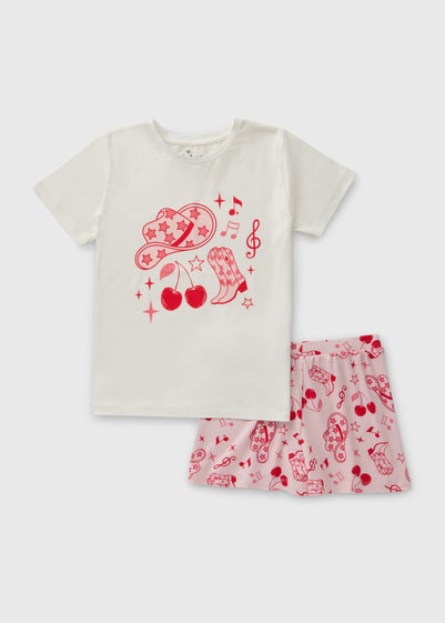 Girls Pink Cowboy Top & Shorts Pyjama Set (4-13yrs)