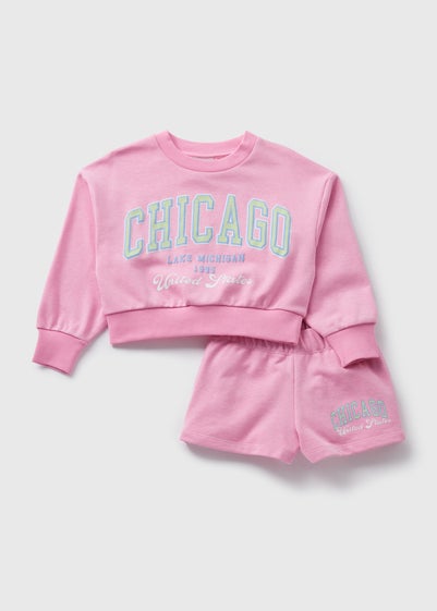 Girls Pink Chicago Sweatshirt & Shorts Set (7-15yrs)