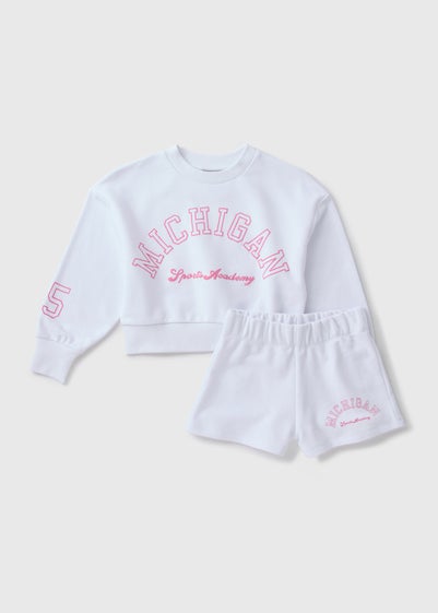 Girls White Michigan Sweatshirt & Shorts Set (7-15yrs)