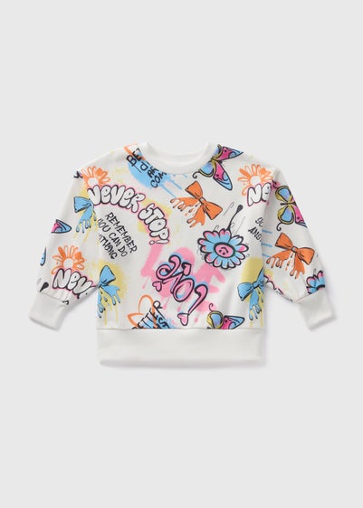 Girls White Graffiti Sweatshirt (7-15yrs)