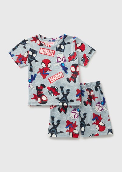 Marvel Kids Grey Spiderman Pyjama Top & Shorts Set (1-7yrs)