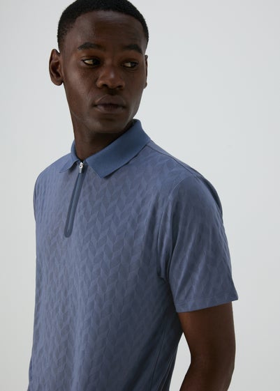 Souluxe Blue Patterned Zip Polo Shirt