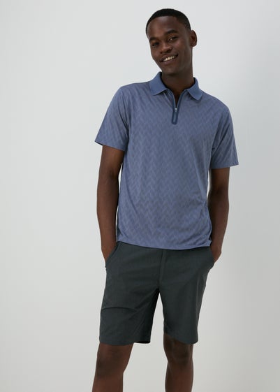 Souluxe Blue Patterned Zip Polo Shirt