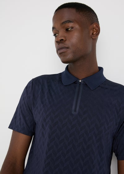 Souluxe Navy Patterned Zip Polo Shirt