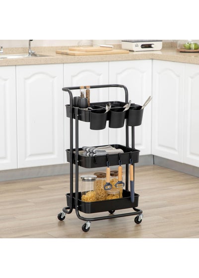 HOMCOM Black 3-Tier Utility Cart (42cm x 38cm x 86.5cm)