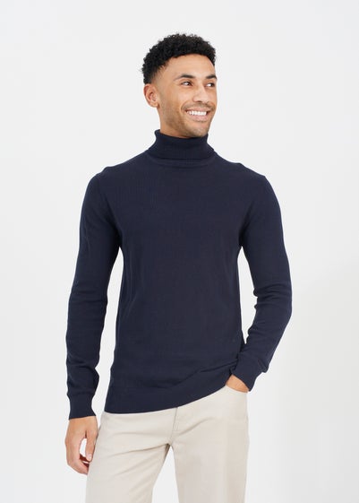 Brave Soul Navy Roll Neck Jumper