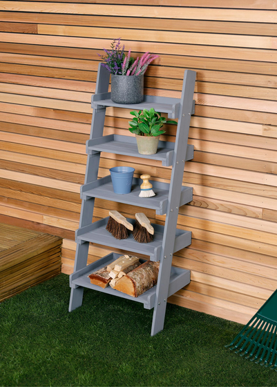 Charles Bentley FSC Slim Grey Tall Ladder Planter (H110 x D33 x W45cm)