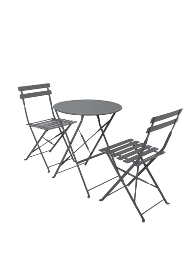 Charles Bentley Folding Metal Dark Grey Bistro Set for Patio or Garden (2 Seater)