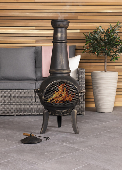 Charles Bentley Extra-Large Cast Iron Chiminea Black Patio Heater (120cm x 43cm)