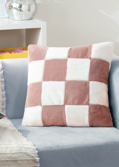 Heya Home Cozee Check Faux Fur Filled Cushion (50 x 50 x 8 cm)