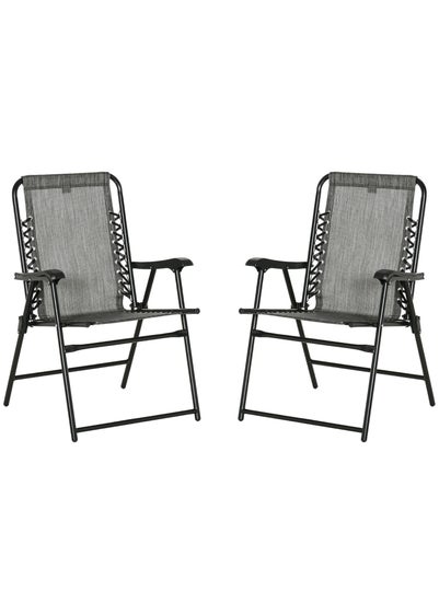 Outsunny Grey Folding Chair Set for Camping Lawn Set of 2