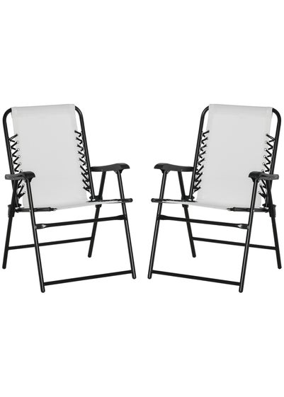 Outsunny Cream Folding Chair Set for Camping Lawn Set of 2