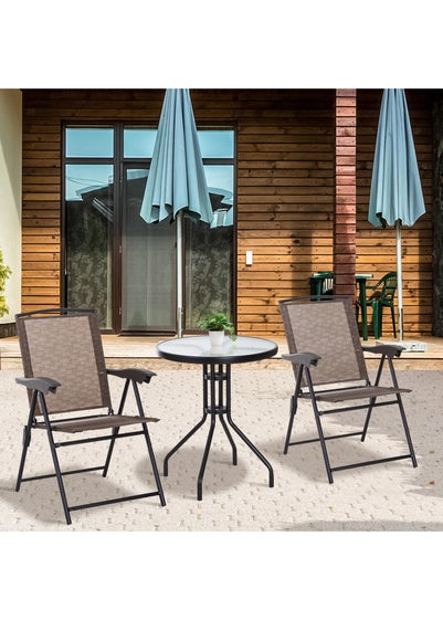 Outsunny Brown Outdoor Bistro Set with 2 Folding Armchairs 3Pcs