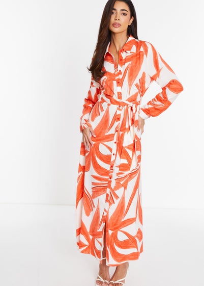 Quiz Orange Tropical Print Shirt Maxi Dress