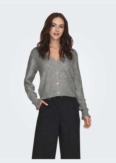 JDY Grey Knitted Frill V-Neck Cardigan