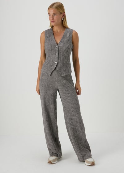 Grey Textured Wide Leg Trousers