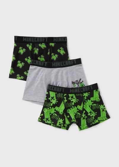 Minecraft 3 Pack Boys Black Boxers (6-13yrs)