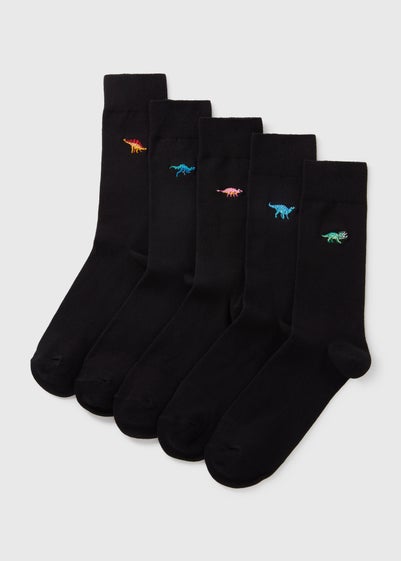 5 Pack Black embroidered Dino Socks