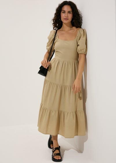 Stone Linen Smock Maxi Dress