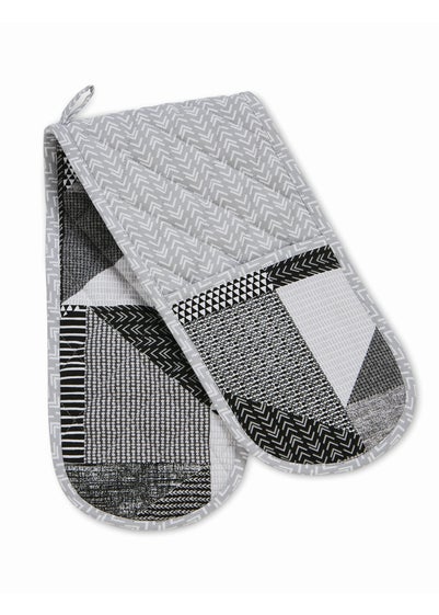 Catherine Lansfield Grey Larsson Geo Cotton Kitchen Double Oven Glove