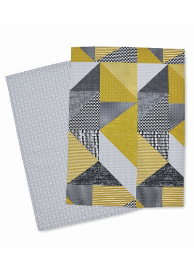 Catherine Lansfield Ochre Larsson Geo Cotton Kitchen Tea Towel Pair (50x75 cm)