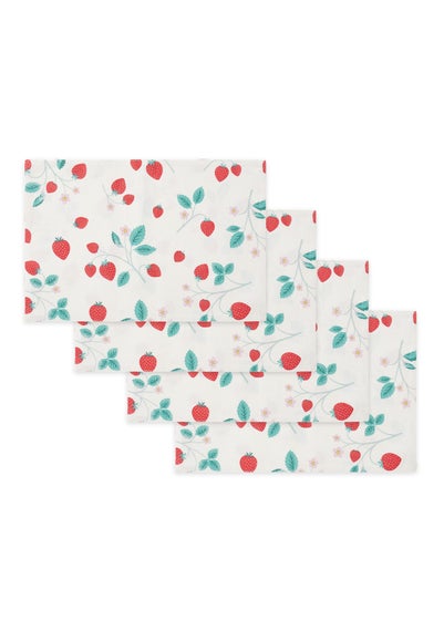 Catherine Lansfield Cream Strawberry Garden Cotton Placemat Pack of 4 (30x46 cm)