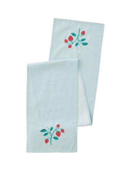 Catherine Lansfield Cream Strawberry Garden Embroidered Cotton Dining Table Runner (33x220 cm)